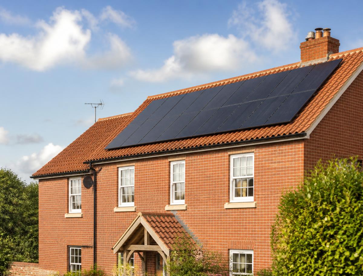 Modern solar panels installed on a home roof